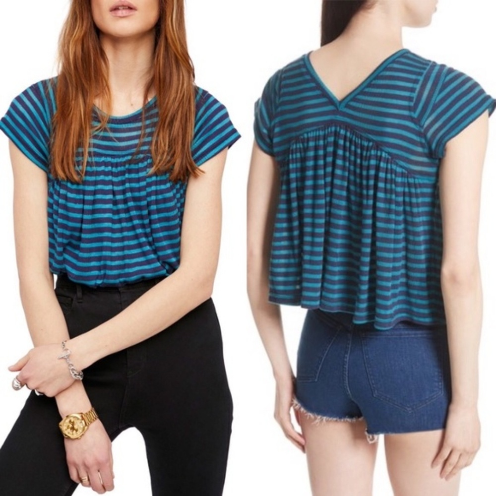 Free People slight crop Striped JOJO vee back top Short Sleeve Reversible